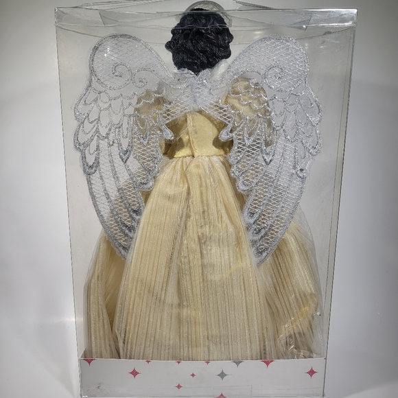 14" Holiday Lane 10-Light Angel Tree Topper with Gold Dress & Silver Wings - Picture 6 of 6